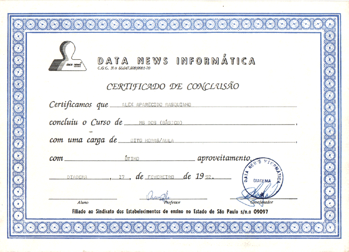 Certificado MS-DOS